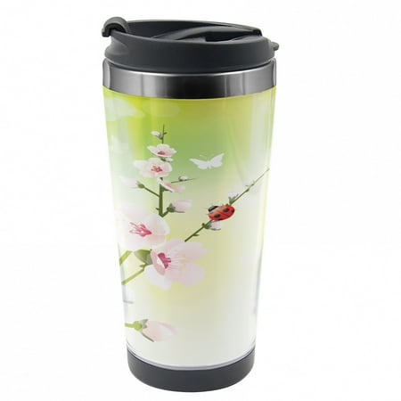 

Ladybugs Travel Mug Blossoms Ladybugs Spring Steel Thermal Cup 16 oz by Ambesonne