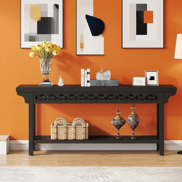 Narrow Console Table - 1.96" Thick Solid Wood, Gray Finish, Adjustable Foot Pads, Versatile Accent Table for Living Room (Behind Couch), Entryway, Hallway