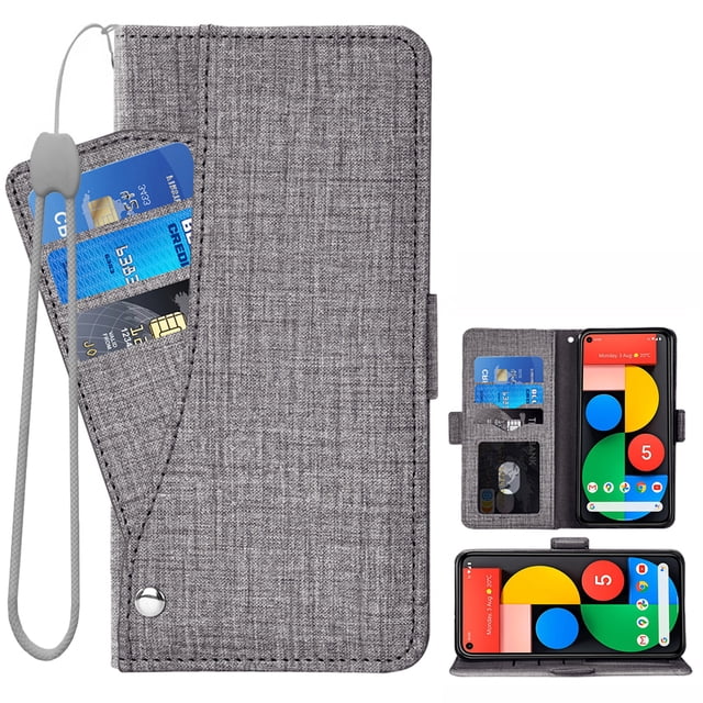 Compatible avec Google Pixel 5 Étui Portefeuille en Cuir à Rabat Porte-Cartes Support Accessoires pour Cellulaire Porte-Monnaie Fente pour Pièce d'Identité de Crédit Étuis de Téléphone pour Pixel1 Femmes Hommes Gris