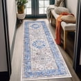 thumbnail image 5 of MeyJey 2'x6' Oriental Runner Rug for Hallways, Traditional Non Slip Machine Washable Area Rugs Distressed Vintage Floor Carpet for Bedroom Kitchen Dinning/Living/Laundry Room, Blue/Tan, 5 of 6