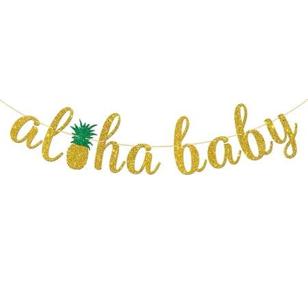 Aloha Baby Banner - Hawaiian Theme Banner for Baby Shower,Tropical Pineapple Baby Shower, Welcome Baby Sign Banner Birthday Party Decorations