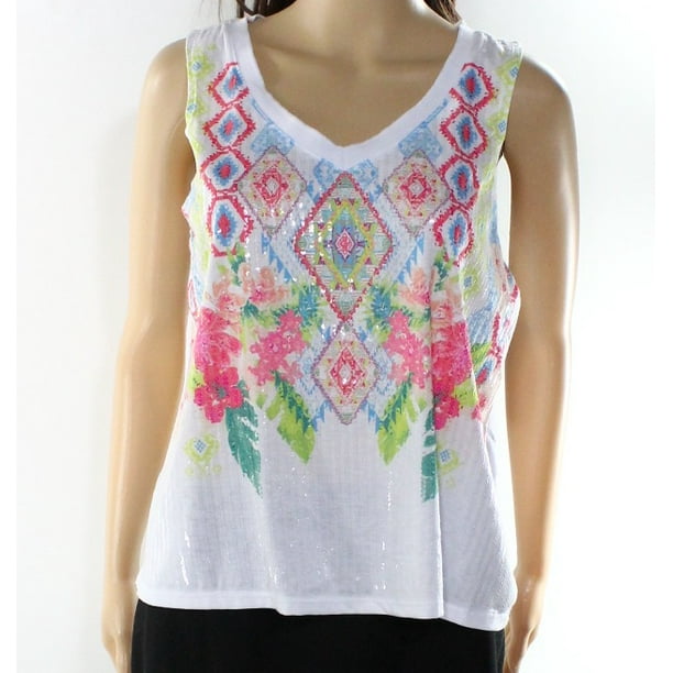 Almost Famous Almost Famous New White Pink Womens Size Medium M Sequin Tank Top Walmart Com Walmart Com