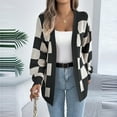 thumbnail image 7 of Fesfesfes Women's Open-Front Cardigan Striped color Round Neckline Long Tapered Cuffs Loose Oversized Soft Fabric for Casual Everyday Wear(Black#2,M), 7 of 7