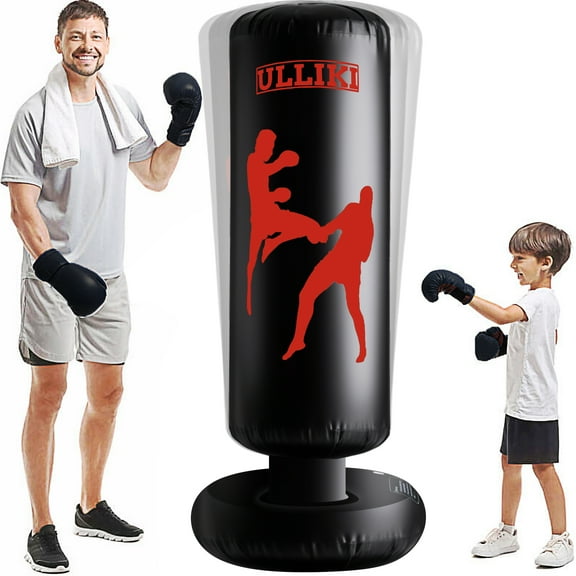 Ulliki Punching Bag for Kids and Adults, Boxing Equipment with Stand Immediate Bounce-Back, 63 inches Black Inflatable Boxing Bag Used to Practice Boxing Activities Gift for Men Women Boy Girl 2.43lb