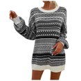 thumbnail image 1 of Gabardina clásica Vestido largo de punto con bloque de color y manga farol con falda envuelta en suéter con cuello Rojoondo para mujer de Navidad (Negro, S), 1 of 5