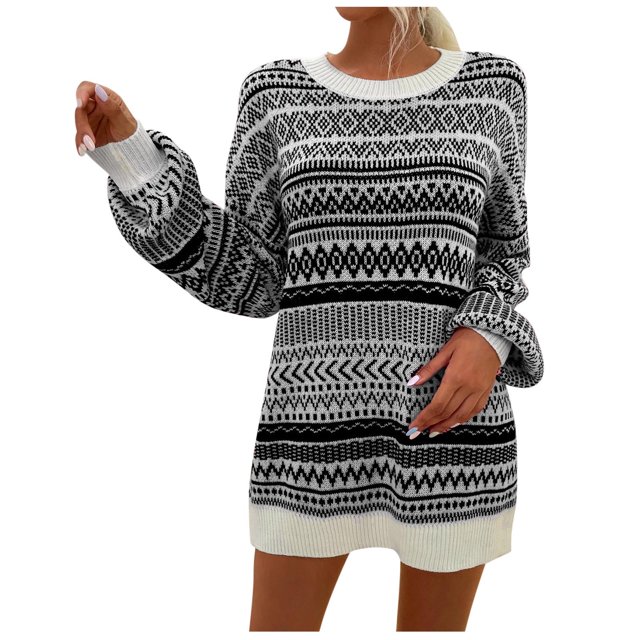 Gabardina clásica Vestido largo de punto con bloque de color y manga farol con falda envuelta en suéter con cuello Rojoondo para mujer de Navidad (Negro, S)