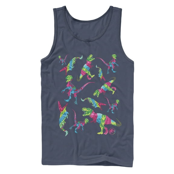Men's Jurassic World: Fallen Kingdom Rainbow Dinosaurs Tank Top Navy Blue Small