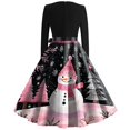 thumbnail image 4 of Christmas Dresses for Women Women's Christmas Printed Round Neck Big Hem Skirt Pleated Skirt Long Sleeved Dress with Snowman Print for Holiday Party,Watermelon Red,3XL, 4 of 5
