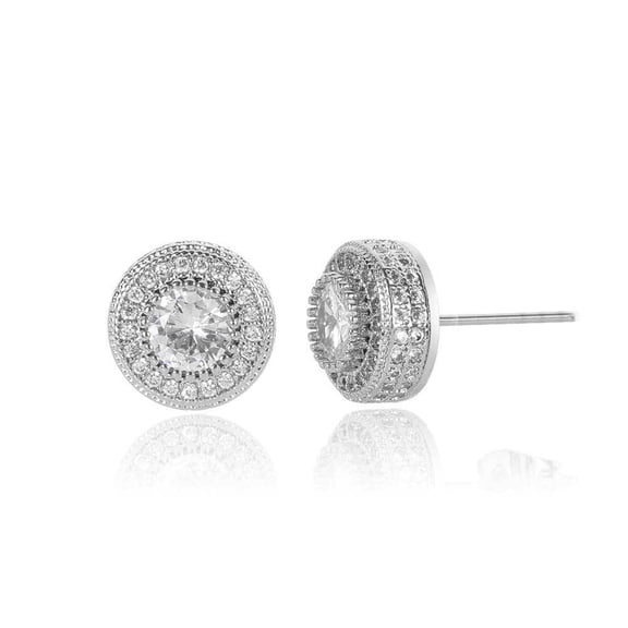 Miren Round Stud Clear Diamond Earrings S925, Sterling Silver