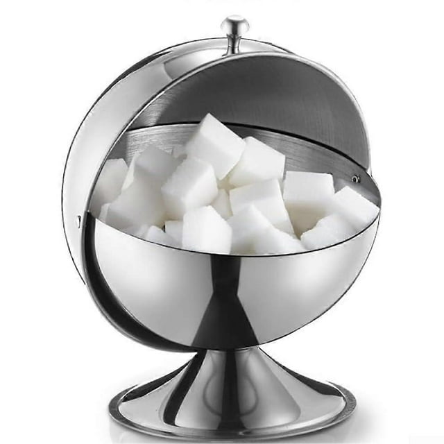 Bol à Sucre en Acier Inoxydable avec Couvercle Roulant Pratique Couvercle à Charnière Bol à Sucre en Acier Inoxydable Support de Cube de Sucre Pot à Bonbons Bol Réf : 5713