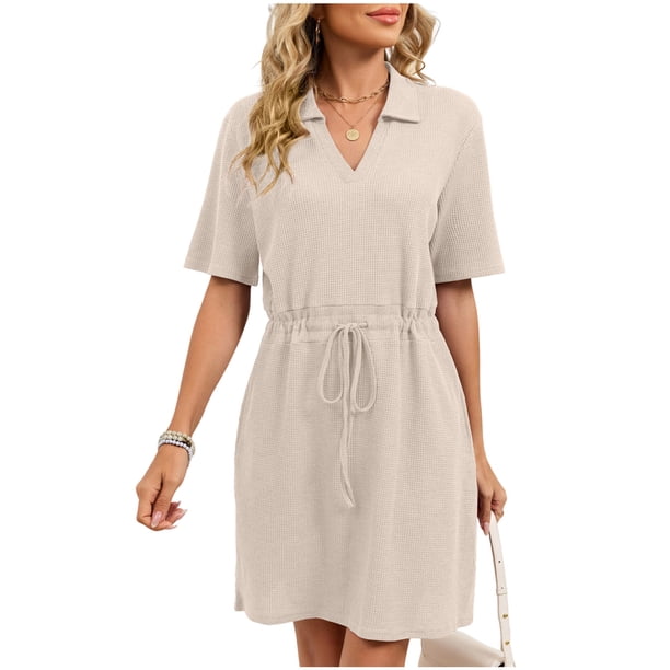 Camisetas de Manga Corta Casual de las Mujeres Color Sólido Cuello Turndown Casa Pijamas Cortos para Noches Especiales