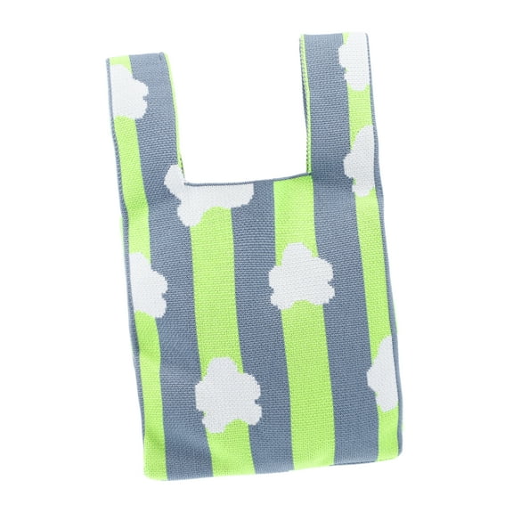 Unique Bargains 1 Pc Reusable Mesh Net Grocery Tote Bags Flowers Gray White Green 14.17"x7.87" for Market Shopping