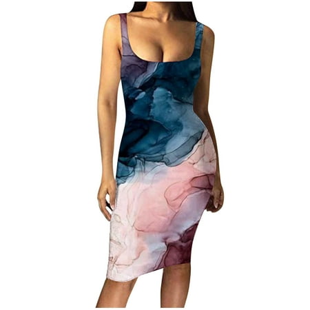 

cllios Summer Dresses for Women Casual Sexy Printed Cold Shoulder Skinny Tank Sleeveless Slim Fit Dresses for women 2023