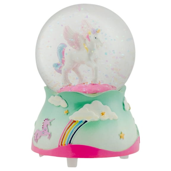 Flying Rainbow Unicorn 80MM Musical Water Globe Plays Tune The Unicorn