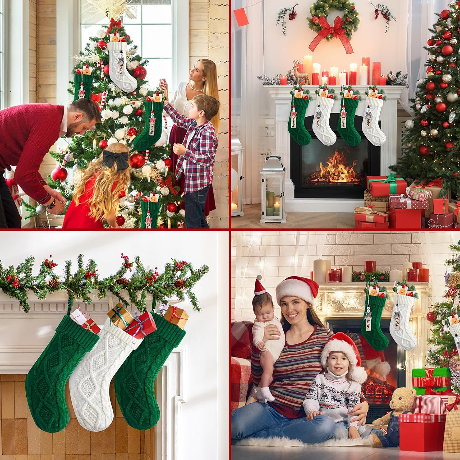 Dalrosia Personalized Christmas Stockings - 18 Inches Hanging Stockings with DIY Snowman Name Tags, 4PCS Large Size Knitted Stockings for Mantels, Christmas Tree Family Holiday Decor