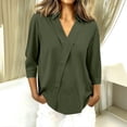 thumbnail image 2 of Women's 3/4 Sleeve V Neck Blouse Solid Color Work Casual Regular Collared Top with Button Closure for Office Business and Daily Casual Outfits, 2 of 7