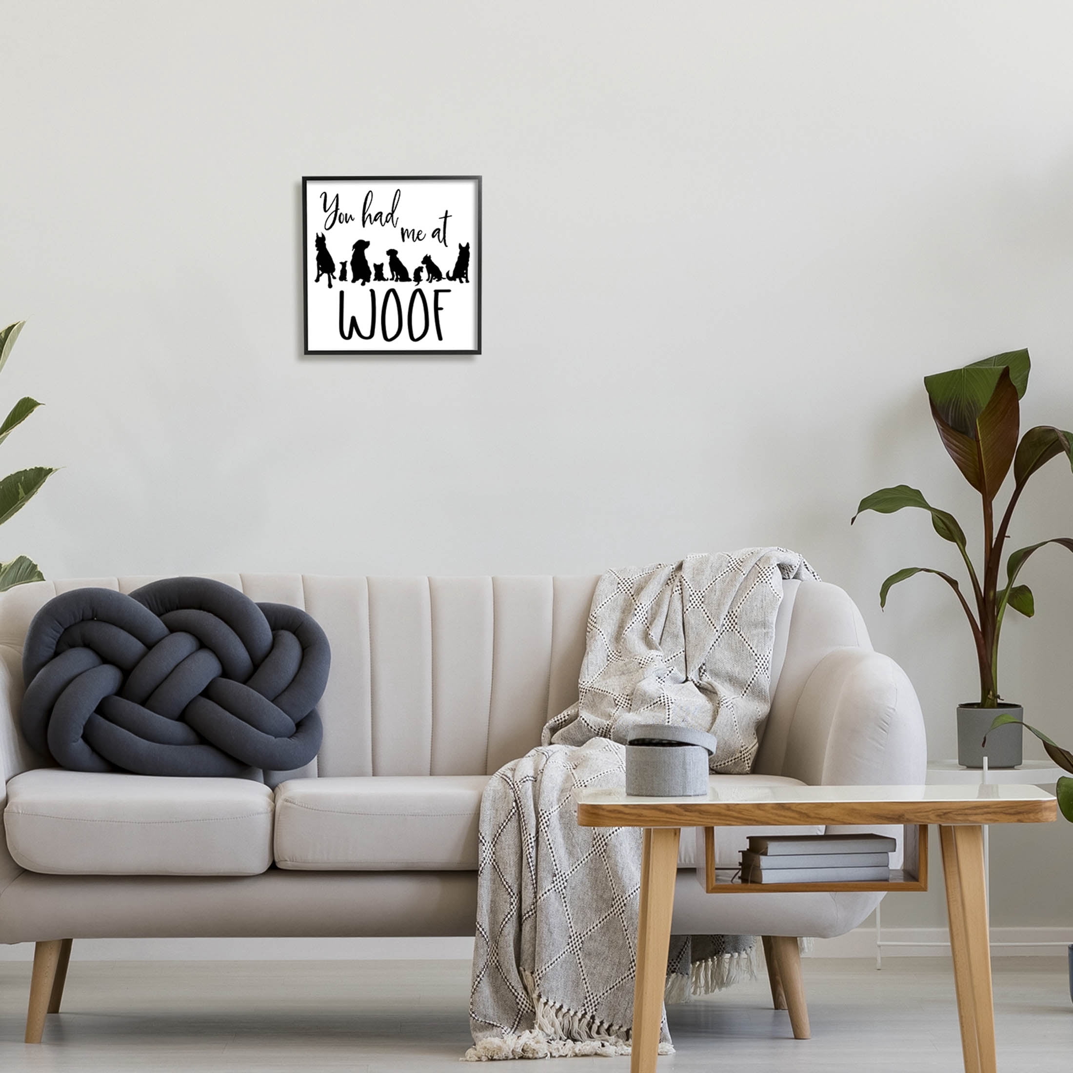 You Had Me At Woof Silhouette Phrase Animals & Insects Graphic Art Black Framed Art Print Wall Art