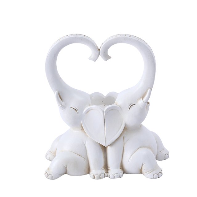 Portavelas romántico con escultura de elefante, pareja de resina