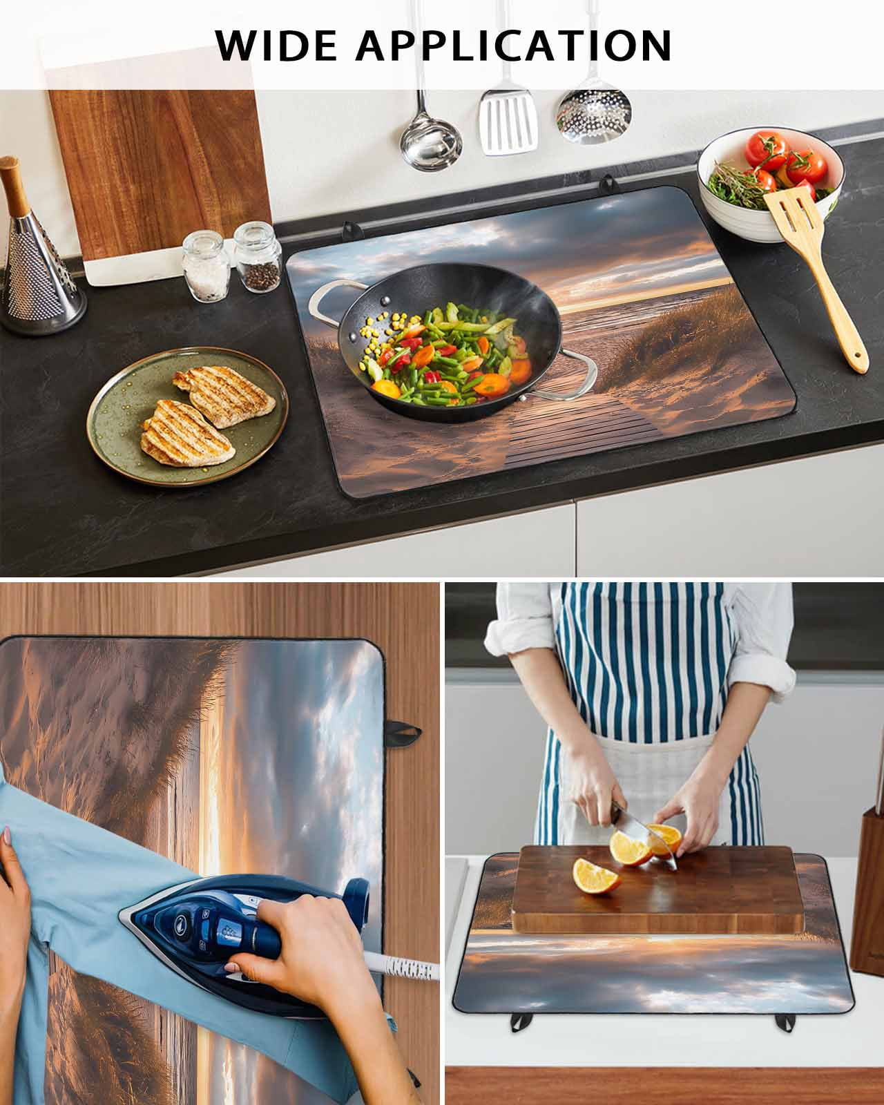 nqOlkjepod Large Induction Cooktop Protector Mat 24"x21", Summer Beach Stove Top Covers for Electric Stove, Modern Art Nautical Sea Decorative Stove Burner Cover Mats, Glass Top Stove Cover