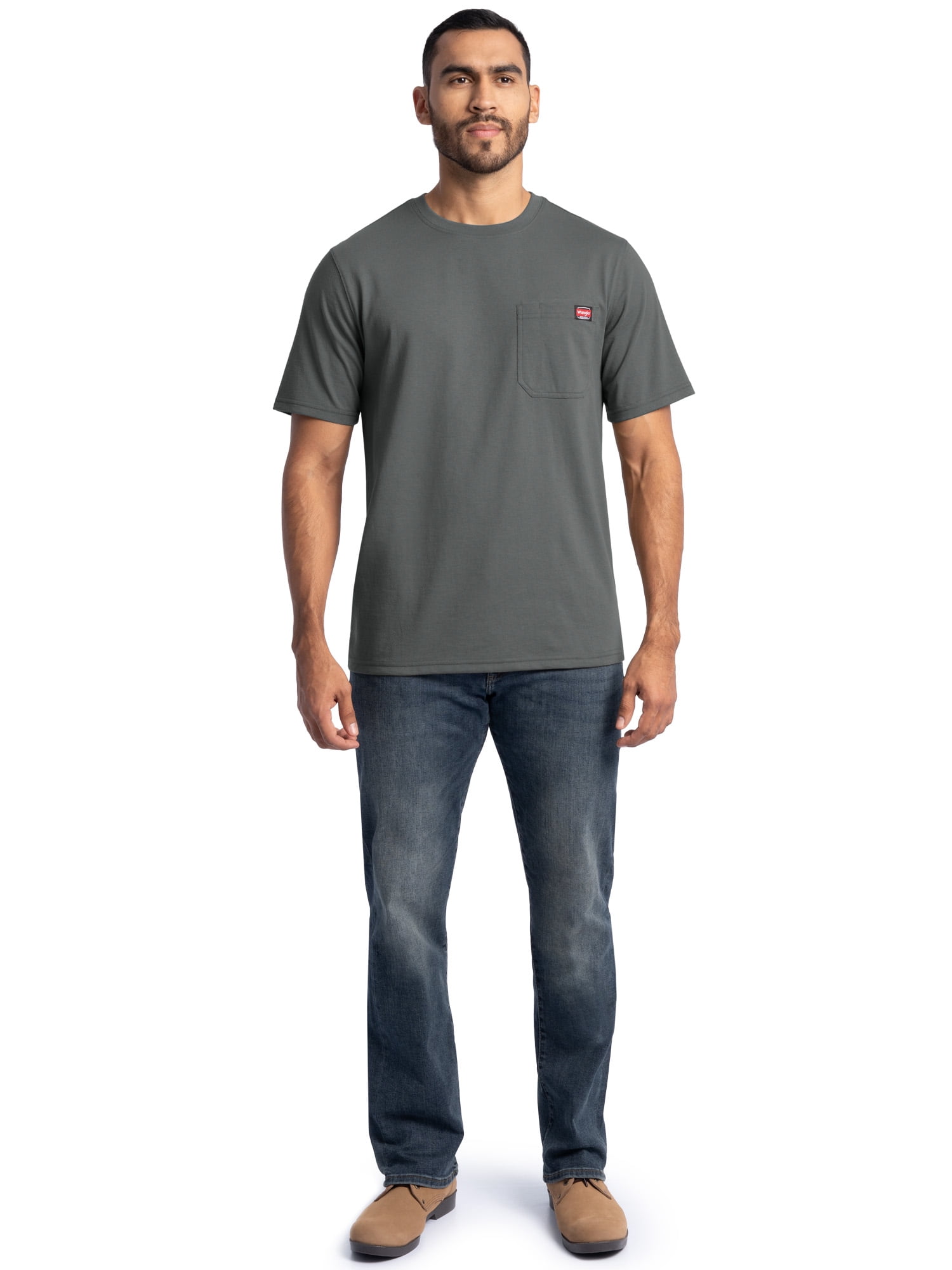 Wrangler Workwear Men's Short Sleeve Heavyweight Pocket Crew Work Shirt, size S-2XLT