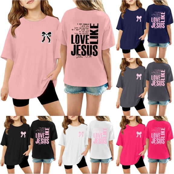 WhouRiu Girls Fashion Graphic Tees Kids Short Sleeve Crew Neck Tshirt Comfortable Cute Casual Summer T Shirts,160