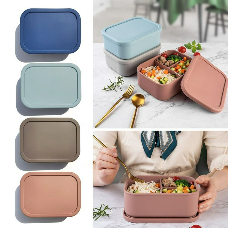 Durable Portable Silicone Easy to Carry Food Container Lunch Box 3  Compartment Bento Box BRICK RED