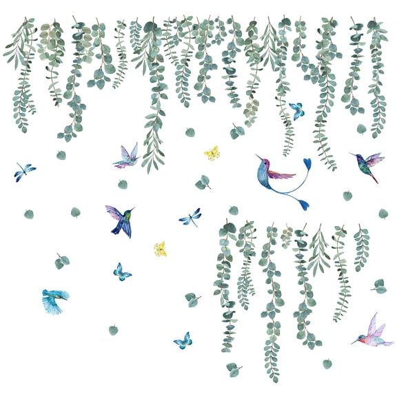 Plant Wall Decals Eucalyptus Butterfly Dragonfly Wall Stickers Peel and Stick Removable Vinyl Wall Stickers