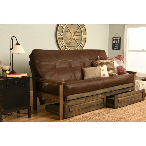 Albany Futon with storage in Rustic Walnut Finish, Multiple Colors