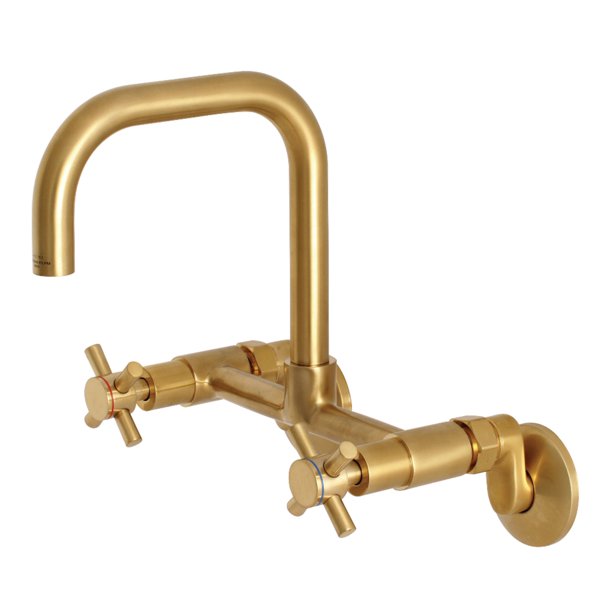 Kingston Brass Concord 8Inch Adjustable Center Wall Mount Kitchen Faucet, Brushed Brass