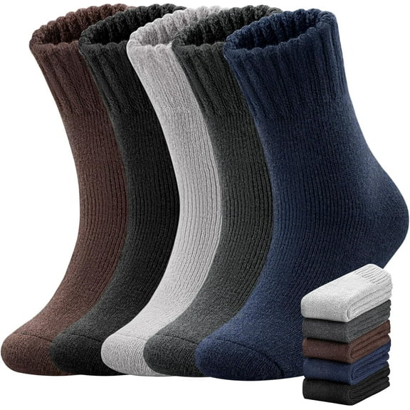 JIANFANG 5 Pairs Merino Wool Socks Mens, Thick Warm Winter Socks, Hiking Socks Soft Casual Socks for Men