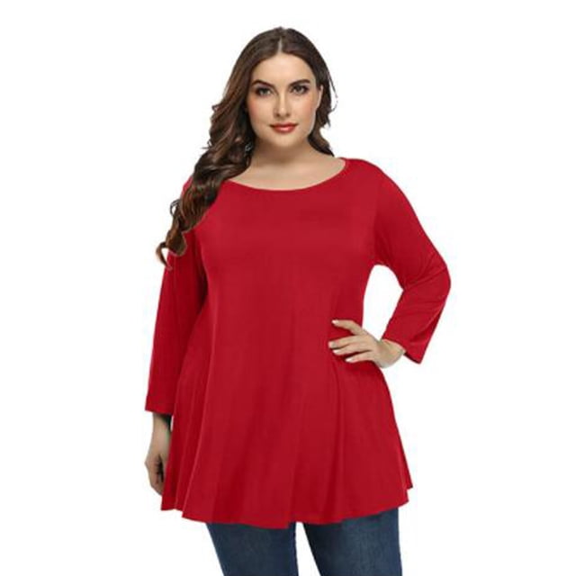 REDHOTYPE Nouveau Femmes Plus Size Tops Femmes Col Rond Manches Longues Casual en Vrac Plus-Size Manches Longues Tops
