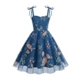 thumbnail image 4 of Girls Floral Embroidery Tulle Party Dress, Kids Spaghetti Strap Bow Tie Sweetheart Princess Gown, A-Line Midi Formal Dress for Wedding Holiday Party(Navy,9-10 Years), 4 of 4