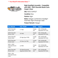 thumbnail image 2 of Right Headlight Assembly - Compatible with 2000 - 2005 Chevy Monte Carlo Coupe 2-Door 2001 2002 2003 2004, 2 of 2