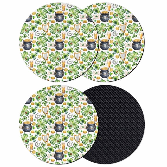 St. Patrick's Day Coasters Set of 4, Absorbent Coasters for Drinks, Lucky Shamrocks Harp Beer Horseshoes Envelope Coaster for Desk Coffee Table Protection, Home Decor House Warming Gifts 4"