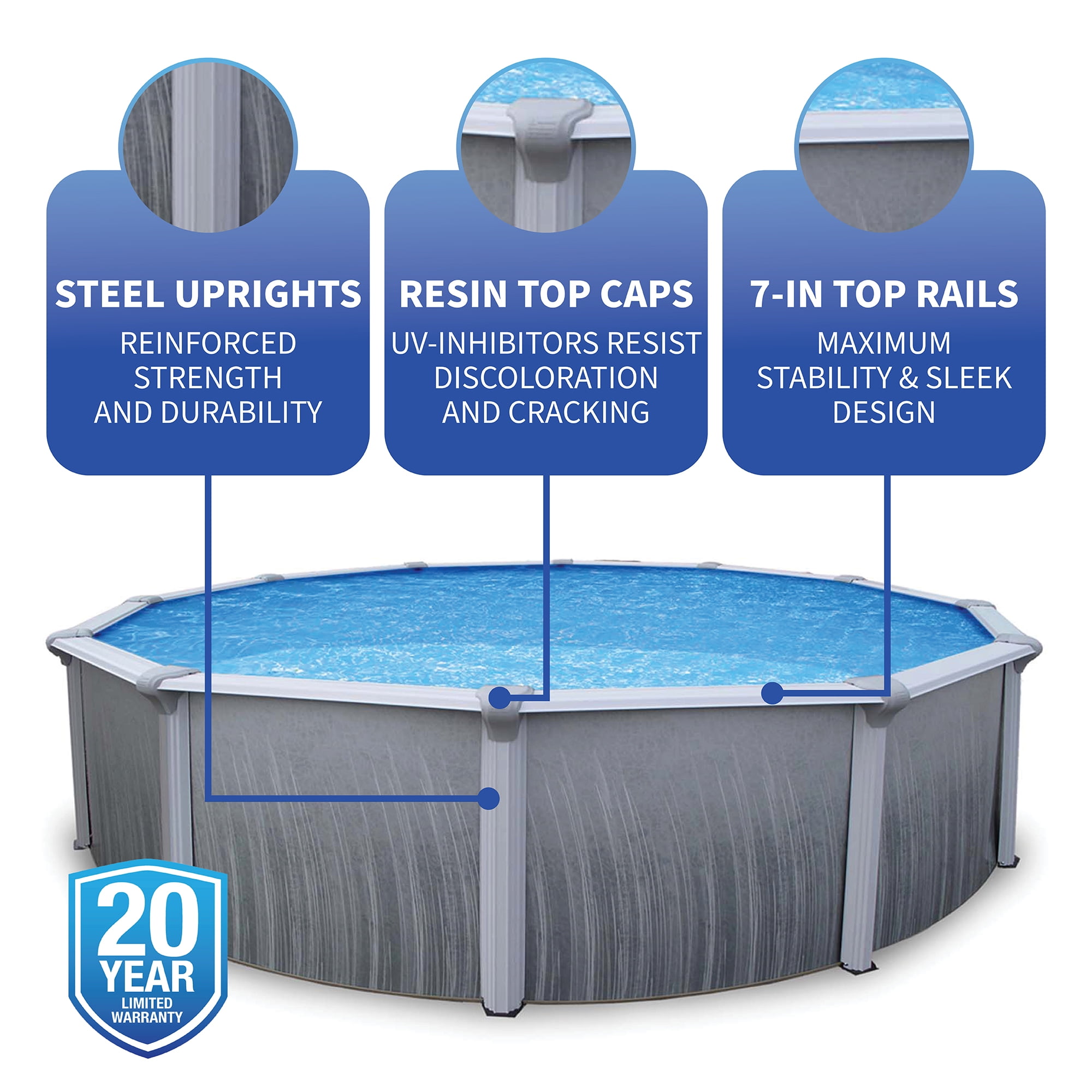 Blue Wave Martinique 24-ft Round 52-in Deep 7-in Top Rail Metal Wall Swimming Pool Package