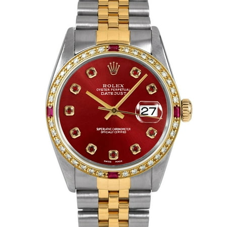 Pre-Owned Rolex 16013 Men's 36mm Datejust Wristwatch Red Ruby (3 Year Warranty) (Good)