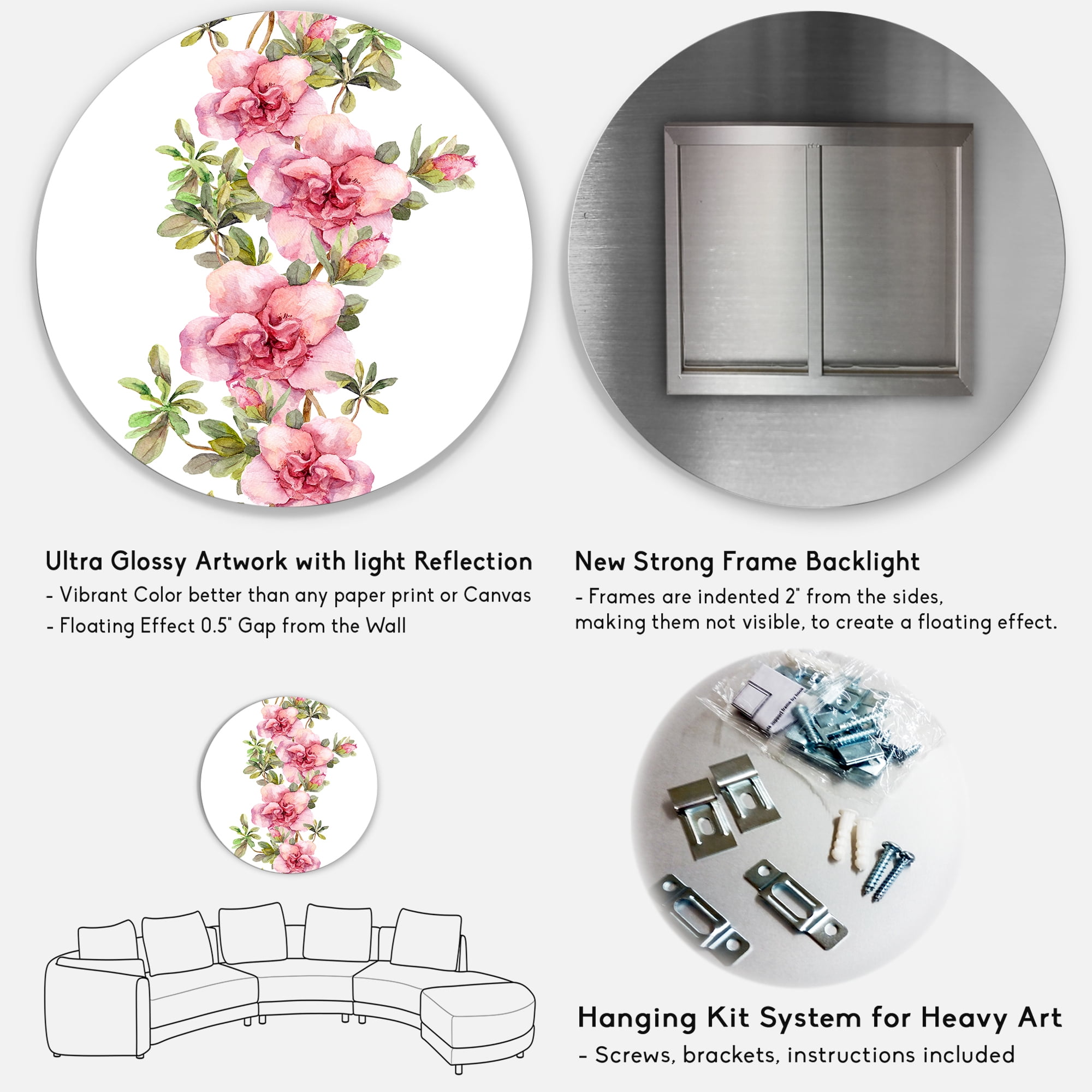 Designart 'Bouquet of Purple and Pink Flowers II' Farmhouse Circle Metal Wall Art 29x29 - Disc of 29