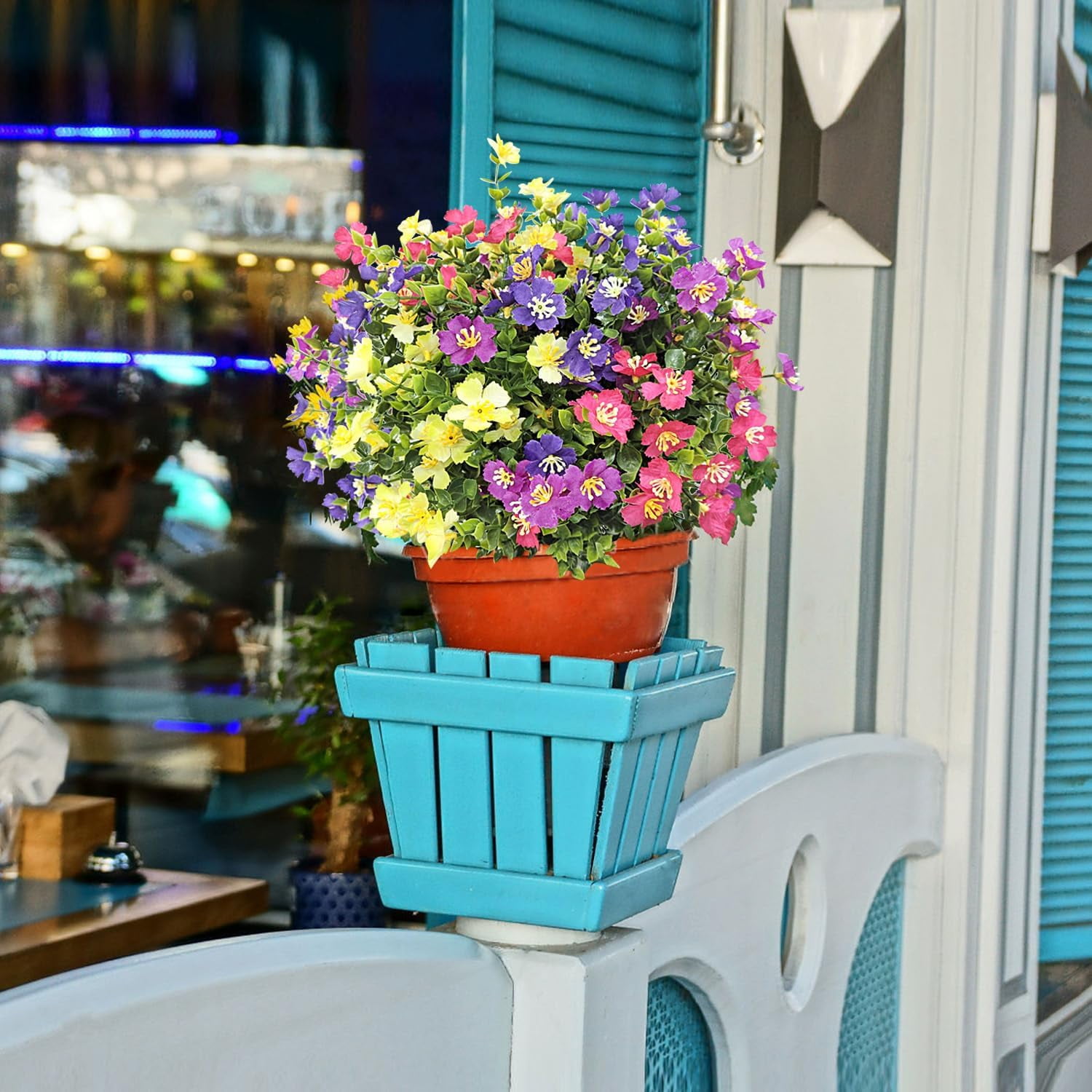 8 Bundles Artificial Flowers Outdoors UV Resistant Fake Plastic Silk Floral Faux Plants for Home Decor Indoor Outside Porch Window Garden Decoration (Multicolor)