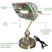 Vintage Bankers Desk Lamp with Turkish Mosaic & Brass Base, Classic Office Desk Light for Study, E26 Bulb Compatible Table Lamp