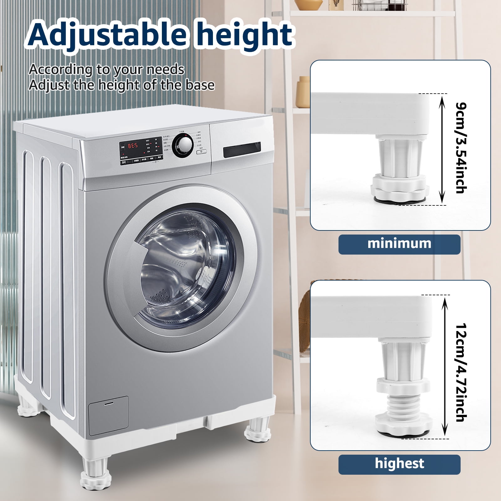 Mini Fridge Stand Adjustable Washer and Dryer Pedestal Lower Noise Washing Machine Stand with Anti Vibration Pads Heavy Duty Refrigerator Stand with 4 Strong Feet for Home Appliance