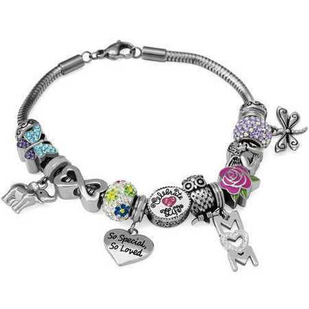 Connections from Hallmark Crystal Stainless Steel Mom Charm Bracelet Set