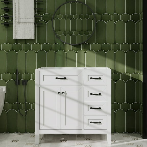 36" Bathroom Vanity without Sink, Cabinet Base Only, Bathroom Cabinet with Drawers, Solid Frame and MDF Board, White