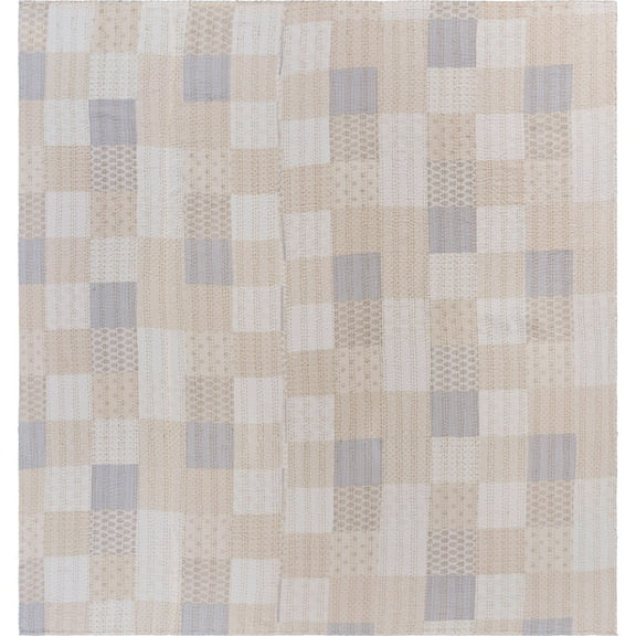 Laddha Home Designs 91" Beige and Cream Handcrafted Rectangular Coverlet - Full Size