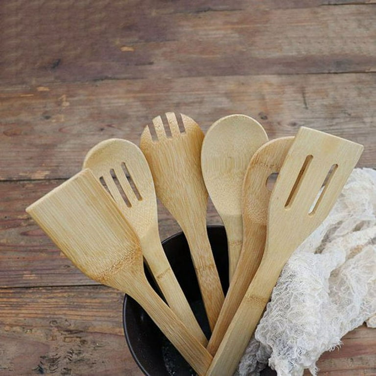 Wooden Spoons for Cooking 6-Piece Bamboo Utensil Set Apartment Essentials Wood  Spatula Spoon Nonstick Kitchen Utensil Set 