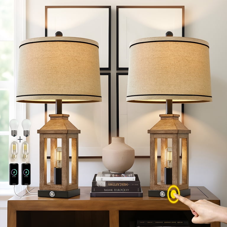 Oneach 23.75" Farmhouse Table Lamp Set of 2 with USB photo 1