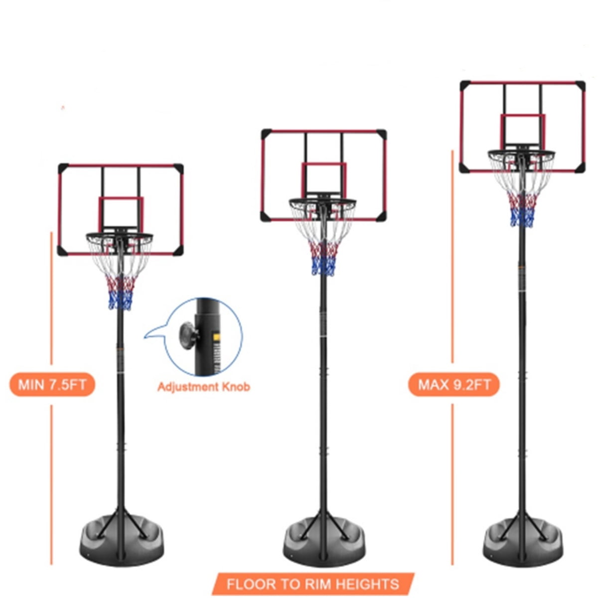 Portable Basketball Hoop Outdoor With 32" Backboard, 7.5-9.2FT Height Adjustable Basketball Goal System With Portable Wheels For Driveway Backyard