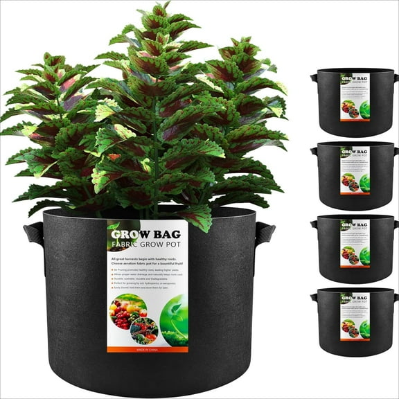 5 Pack 5 Gallon Grow Bags with Great Drainage, Thickened Non-Woven Plant Pots with Handles for Vegetables, Tomatoes, Potatoes, Strawberries, Flowers