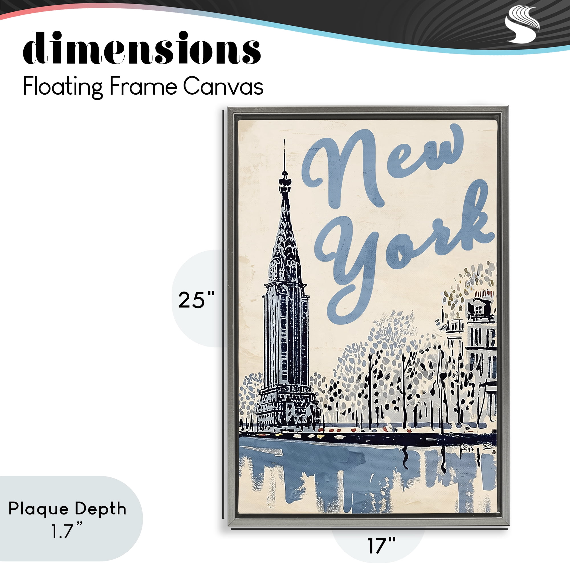 Stupell Industries Blue & Beige New York Travel Gray Framed Floater Canvas Wall Art, design by Annabelle Hall