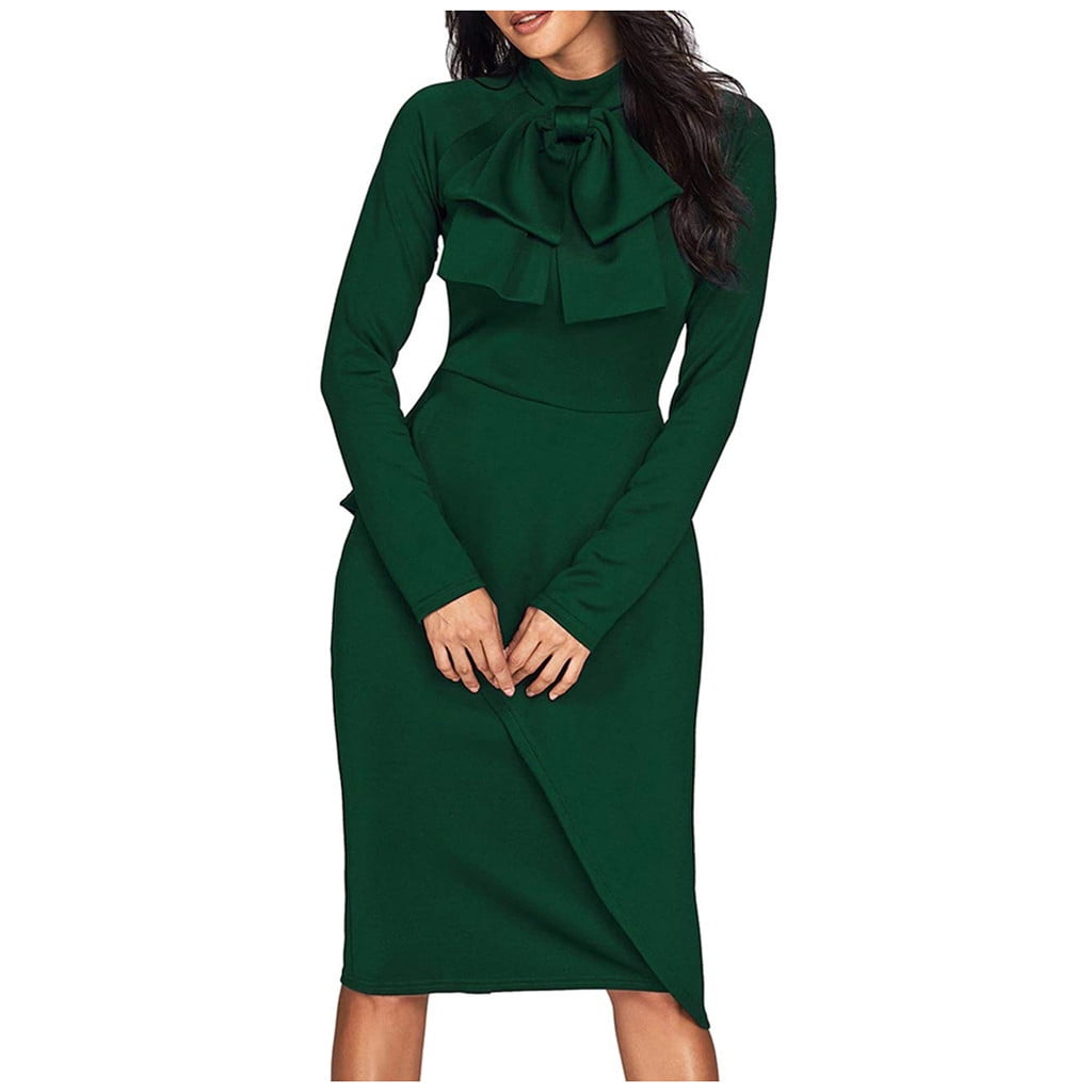 Tangnade Dress For Women Bow Tie Neck 