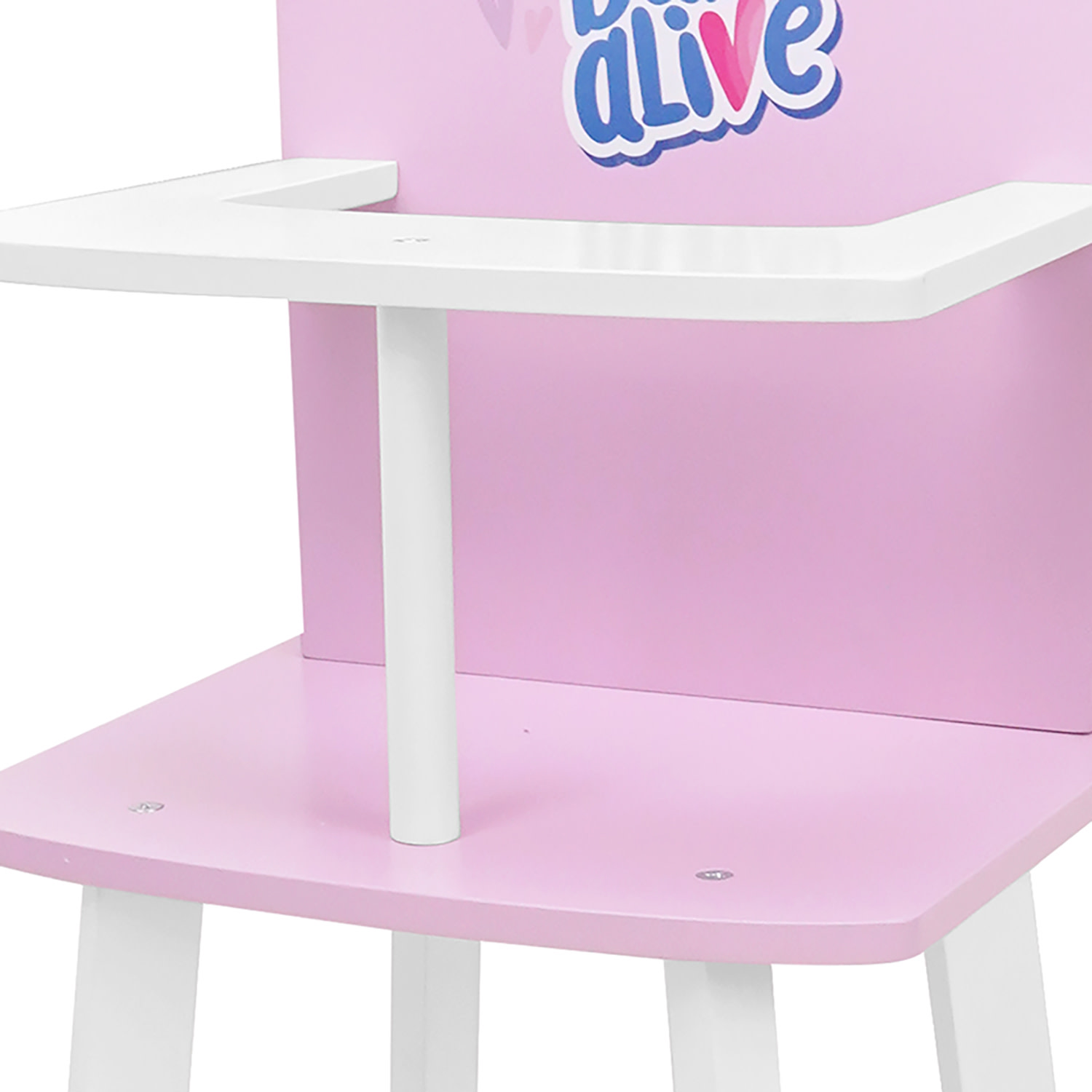 509 Crew: Baby Alive - Wooden Doll High Chair - Pink-White-Purple, Secure Seating, Doll & Plush Feeding Accessory, Nurturing Roleplay Toy, Kids 3+